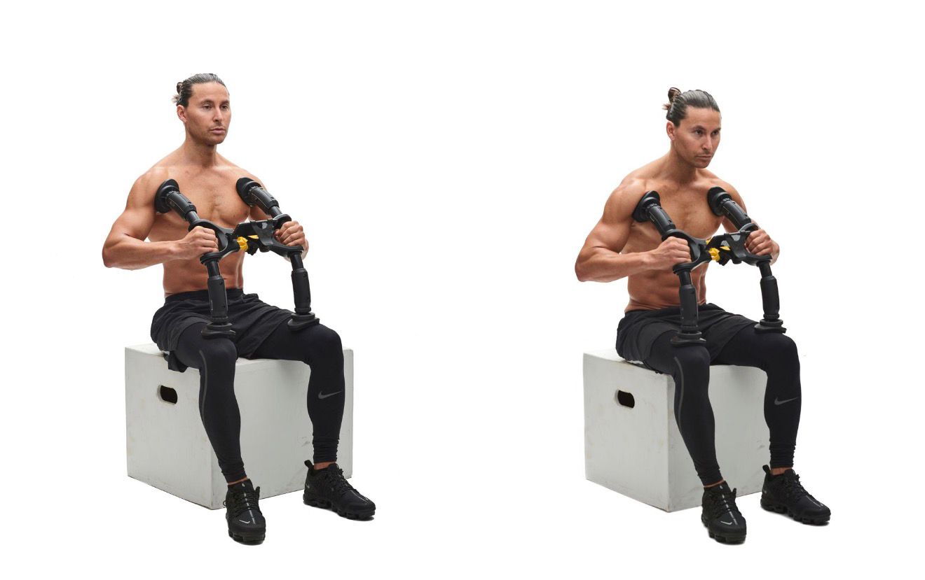 men using AbXcore device seated position for upper&lower abs front view
