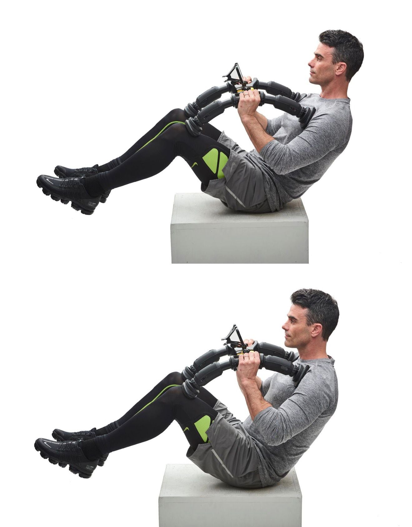 men using AbXcore ab trainer device front view 